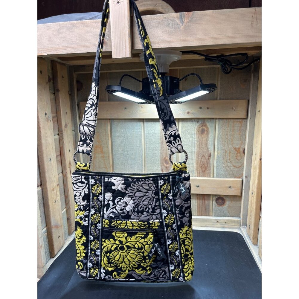 Vera Bradley Floral Crossbody Bag With Adjustable Strap Black/Yellow Quilted